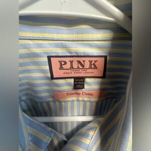 Thomas Pink Men's Striped Dress Shirt in Blue and Yellow